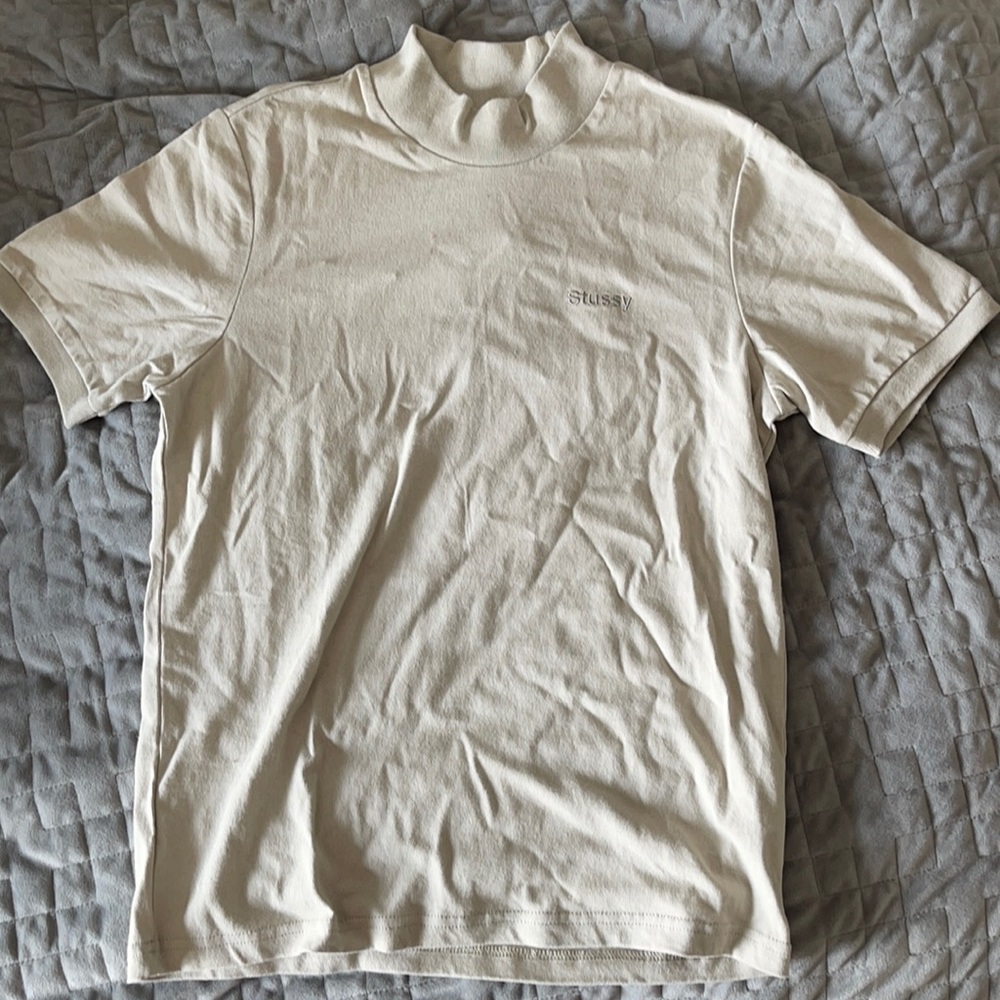 Stussy tan mock nexk t shirt